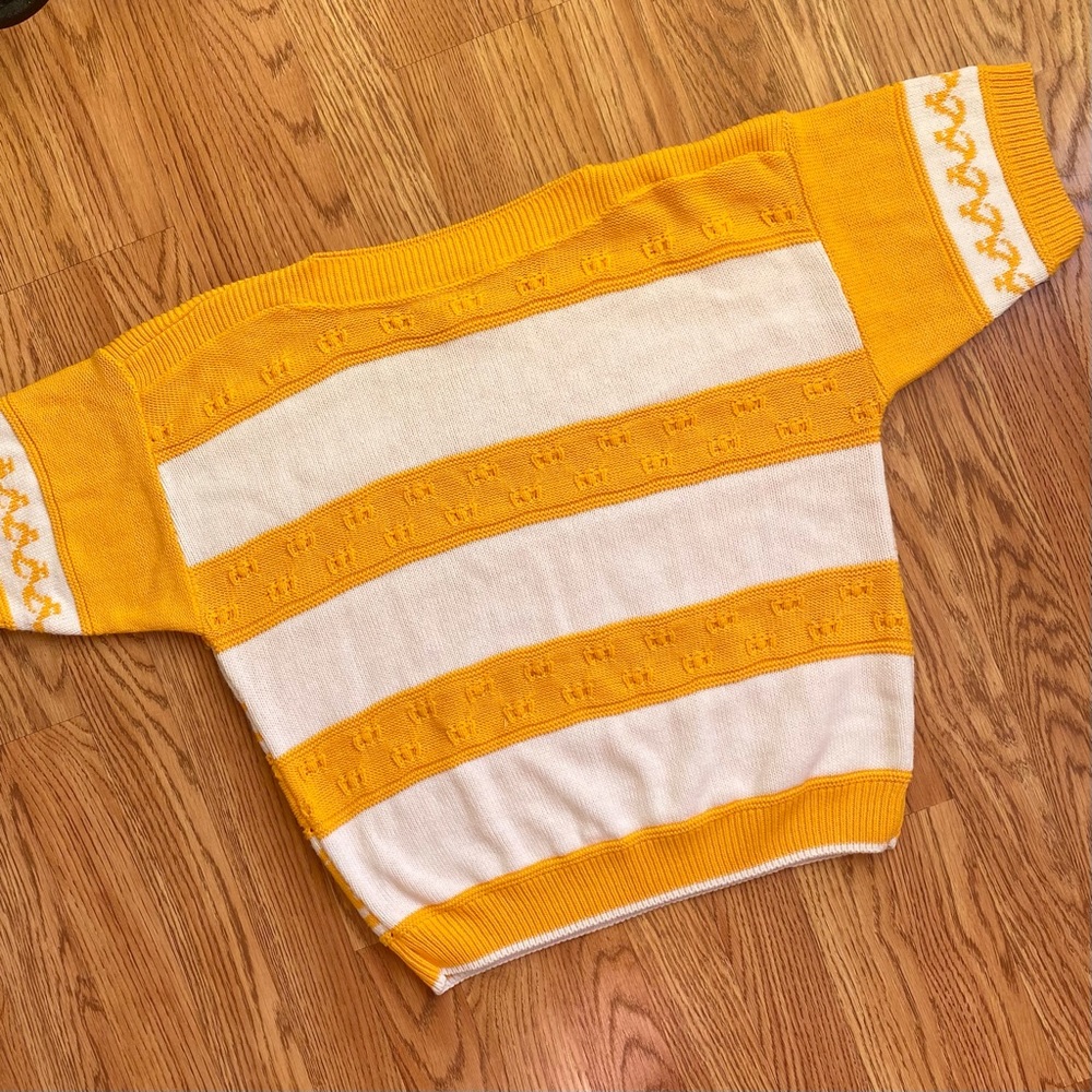 Vintage 80s/90s marigold fish striped short sleeve sweater - Picture 9 of 9
